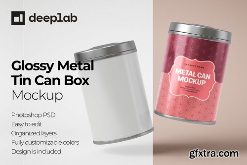 CreativeMarket - Glossy Metal Tin Can Box Mockup Set 4725196