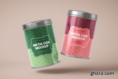 CreativeMarket - Glossy Metal Tin Can Box Mockup Set 4725196