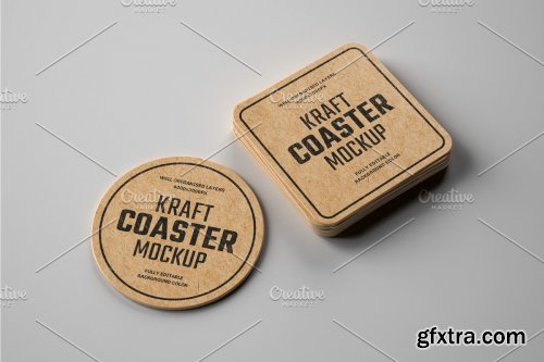 CreativeMarket - Kraft Beverage Coaster Mockup 4751788