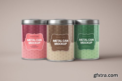 CreativeMarket - Glossy Metal Tin Can Box Mockup Set 4725196