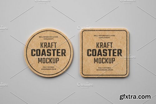 CreativeMarket - Kraft Beverage Coaster Mockup 4751788