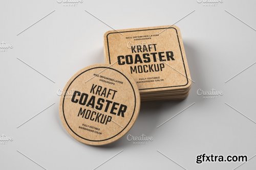 CreativeMarket - Kraft Beverage Coaster Mockup 4751788