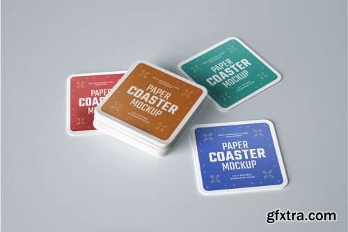 CreativeMarket - 33 Paper Beverage Coaster Mockup Set 4752179