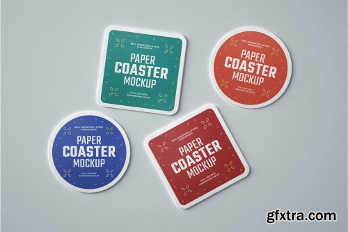 CreativeMarket - 33 Paper Beverage Coaster Mockup Set 4752179