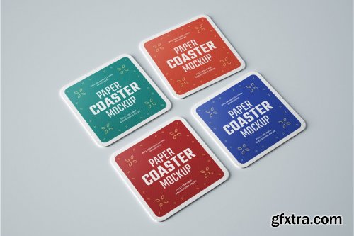 CreativeMarket - 33 Paper Beverage Coaster Mockup Set 4752179