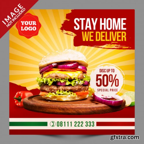 Download Stay Home We Deliver Food Social Media Post Psd Template Gfxtra PSD Mockup Templates