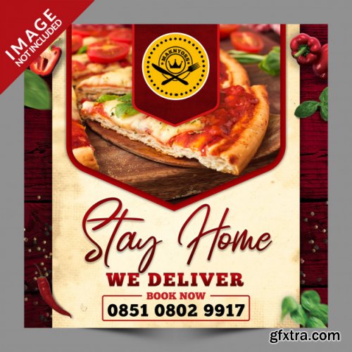 Stay home we deliver food, social media post psd template