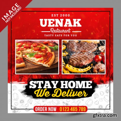 Stay home we deliver food, social media post psd template