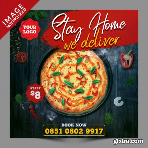 Stay home we deliver food, social media post psd template