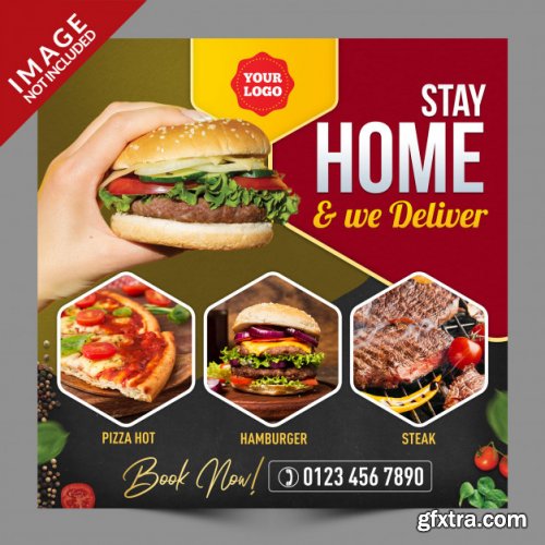 Stay home we deliver food, social media post psd template