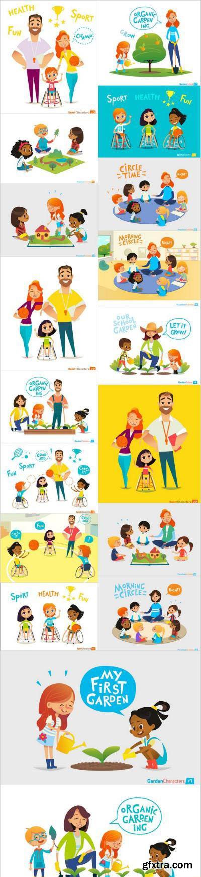 Cartoon people and Physical disability – social project – Set of 18xEPS Professional Vector Stock