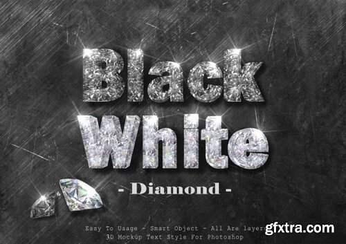 3d black and white diamond text style effect Premium Psd