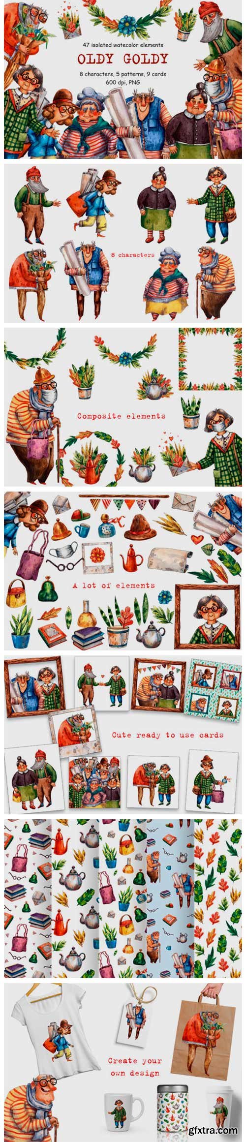 Oldy Goldy - Watercolor Clip Art Set 3803078