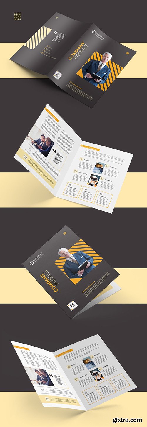 Bifold Brochure Layout with Orange Accents 290594697