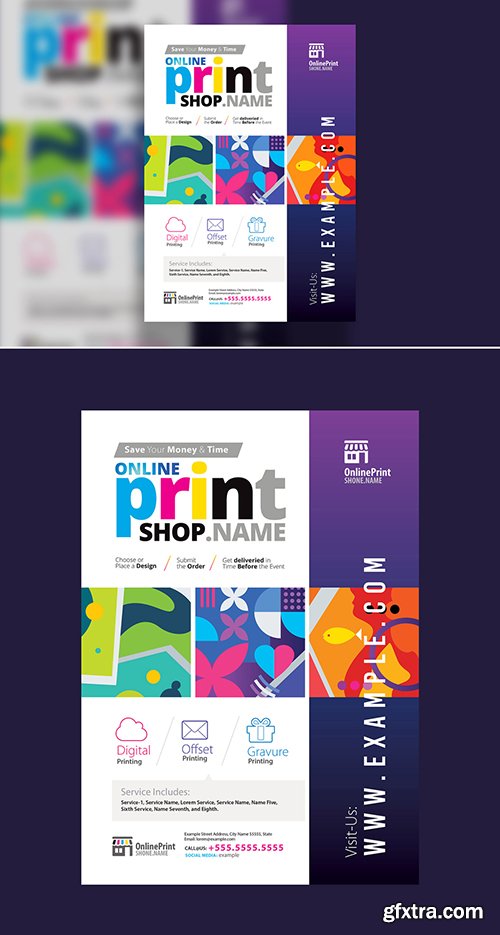 Print Shop Poster Layout with Colorful Graphics 302490850
