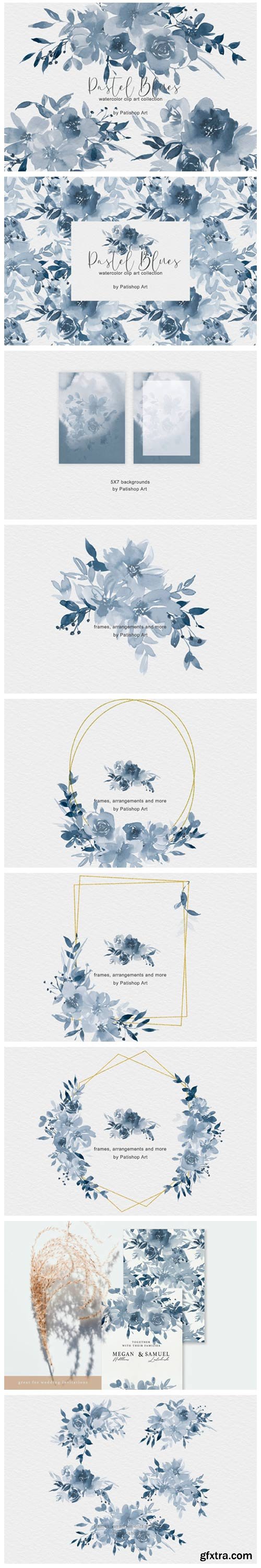 Pastel Blue Watercolor Floral Clip Art 3810708