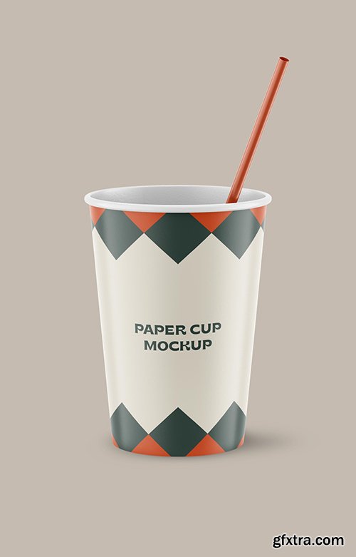 Realistic Paper Cup with Straw Mockup 334547815