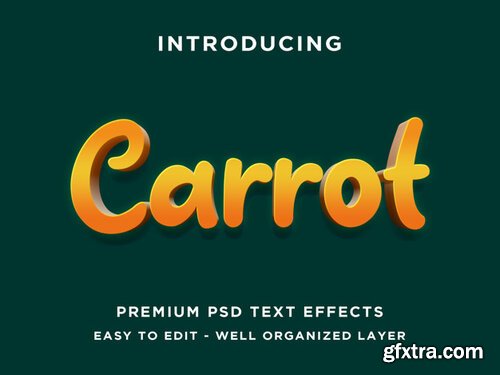 Carrot - 3d modern editable psd text effects mockup Premium Psd