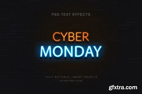 Cyber monday banner and photoshop neon text effect Premium Psd