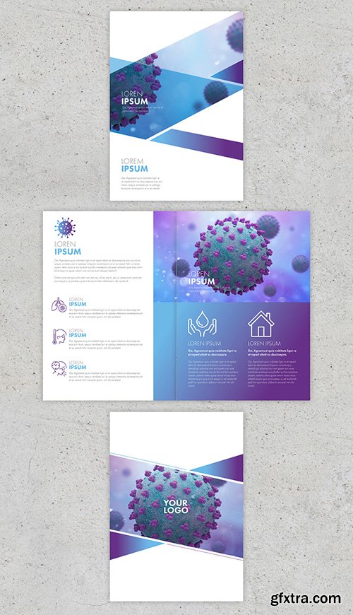 Blue and Purple Coronavirus Informational Trifold Brochure Layout 333538014