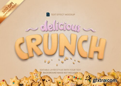 Crunch cookie food text effect print template Premium Psd