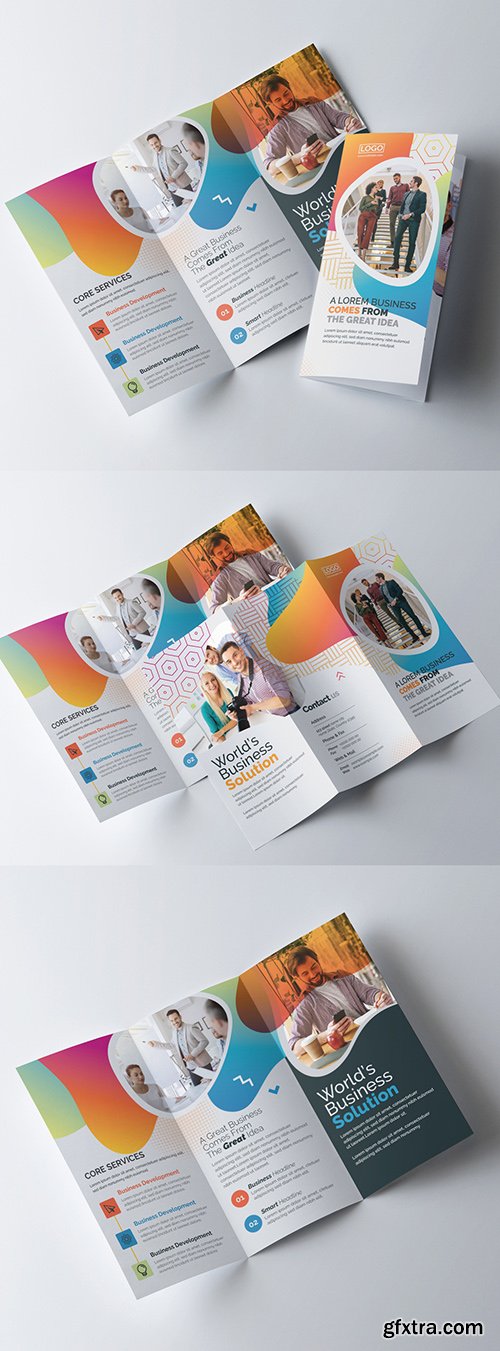 Creative Trifold Brochure Layout with Multicolored Accents 323752774