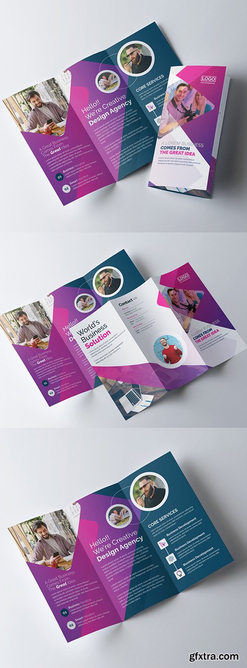 Gradient Trifold Brochure Layout with Purple Accents 323752731