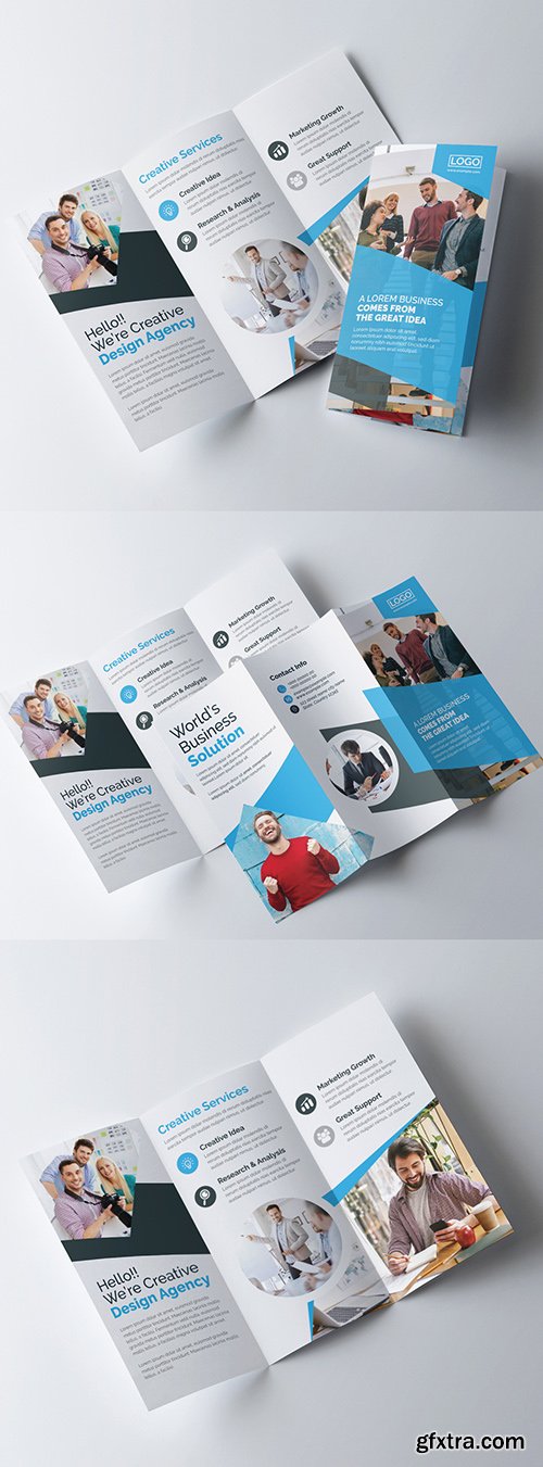 Creative Trifold Brochure Layout with Blue Color Accents