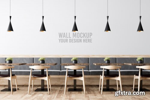 Interior cafe wall mockup Premium Psd