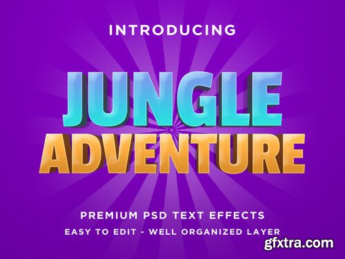 Jungle adventure - 3d text effect psd template Premium Psd