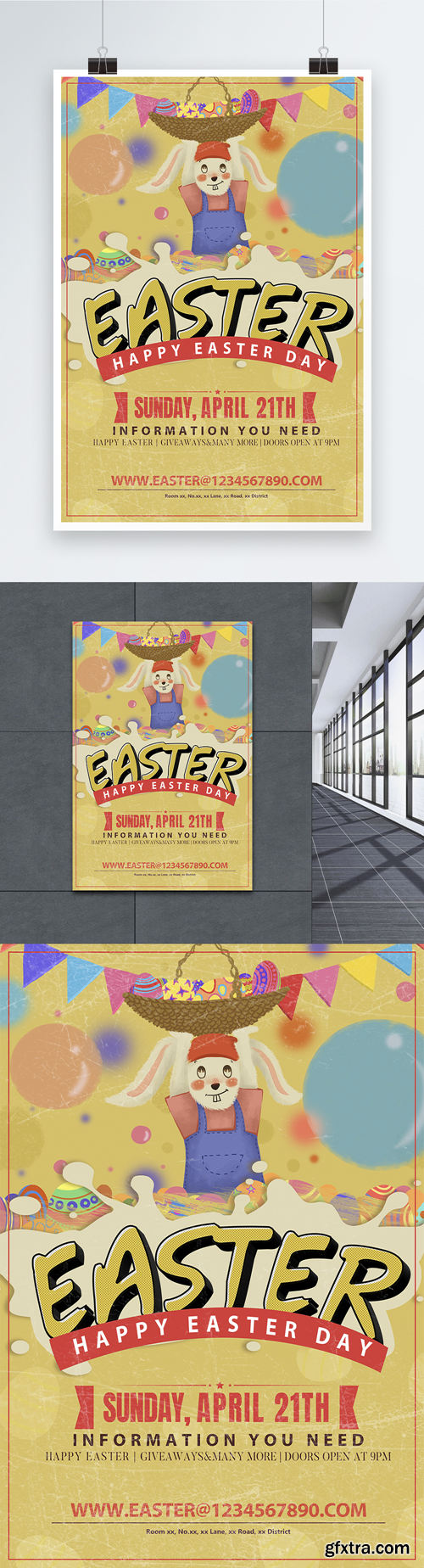 retro easter cartoon rabbit poster