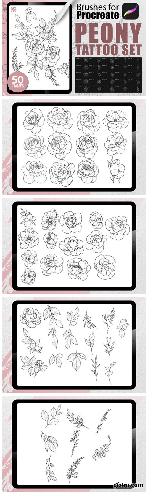 Procreate - Tattoo Peony Stencil Set 3835180