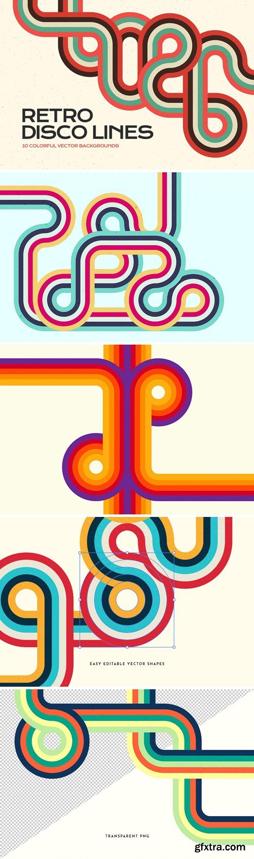 Retro Disco Lines Vector Backgrounds Pack