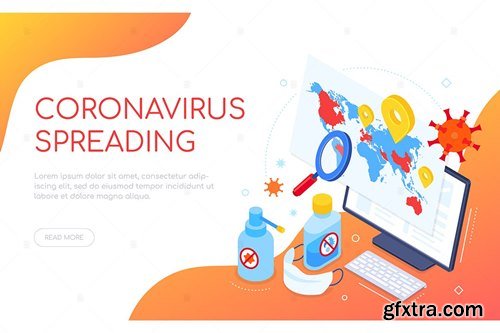 Coronavirus spreading isometric web banner