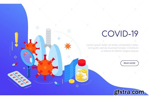 Covid-19 virus and medicine - isometric web banner