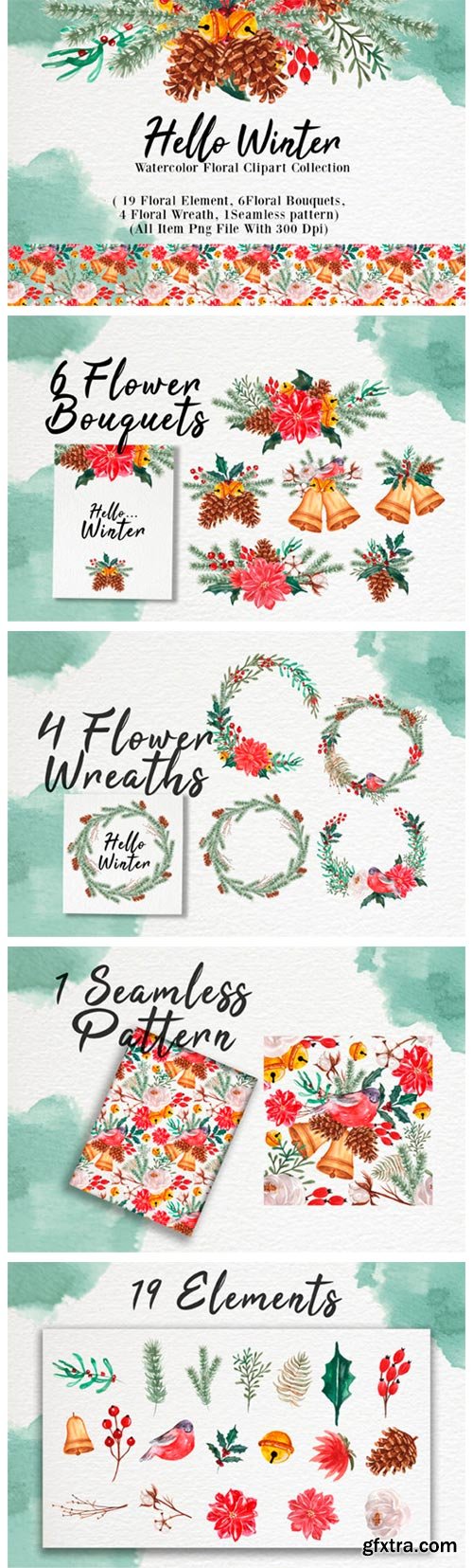 Hello Winter Watercolor Illustration Set 3847252