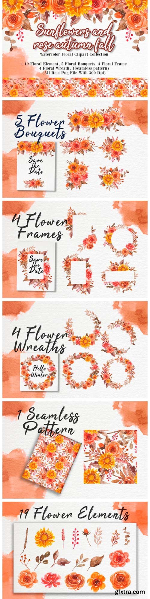 Sunflowers Rose Autumn Fall Watercolor 3846955