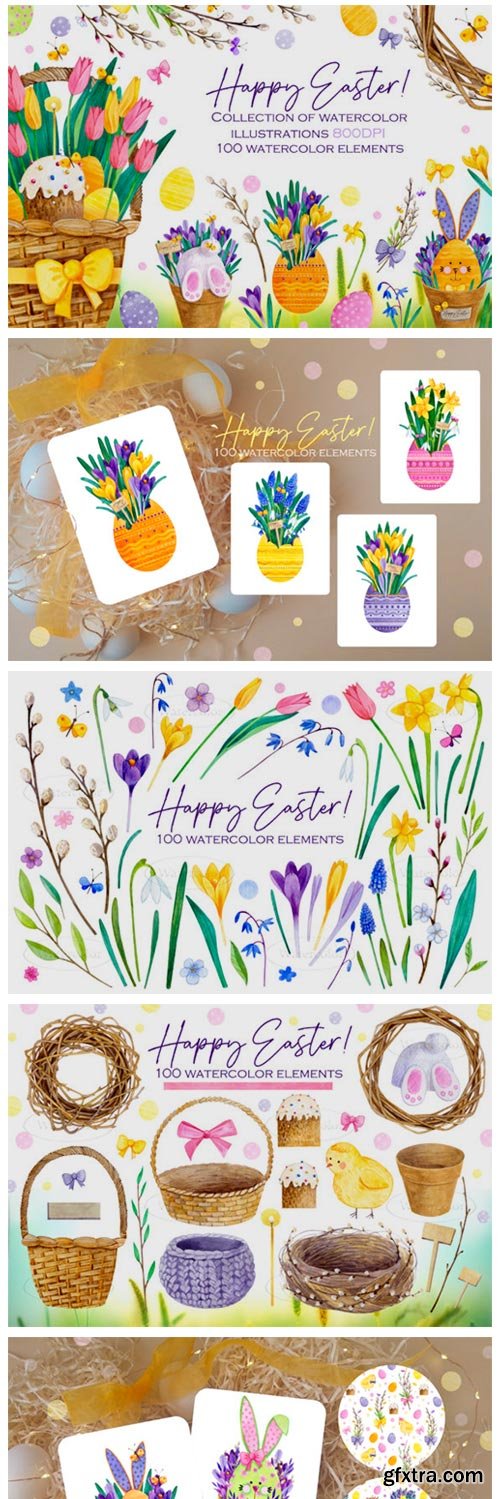 Watercolor Easter Bunnies Collection 3849293