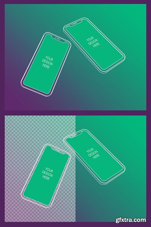2 Wireframe Smartphones Screen Mockups with Transparent Background 337055310