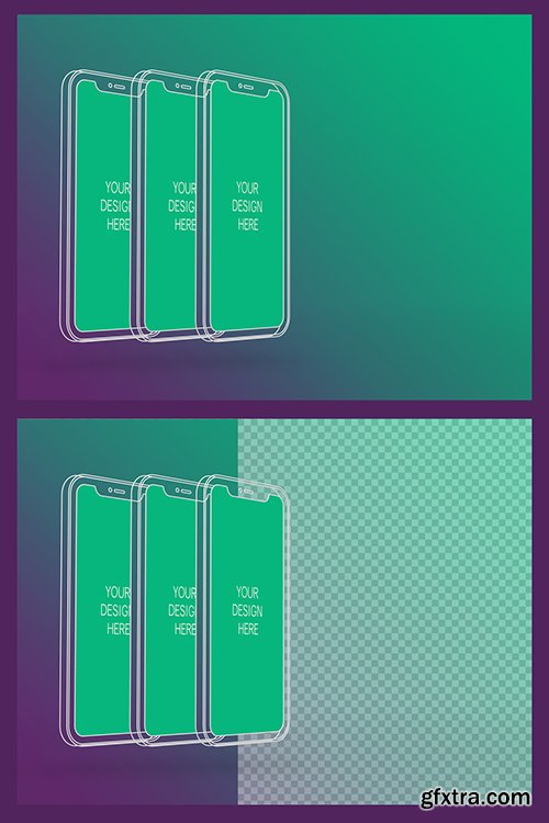 3 Wireframe Smartphones Screen Mockups with Transparent Background 337059219