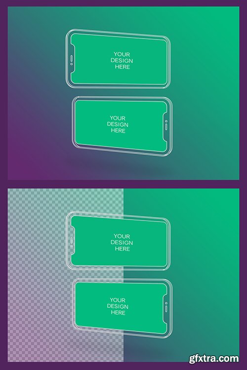 2 Wireframe Smartphone Screen Mockups with Transparent Background 337054986