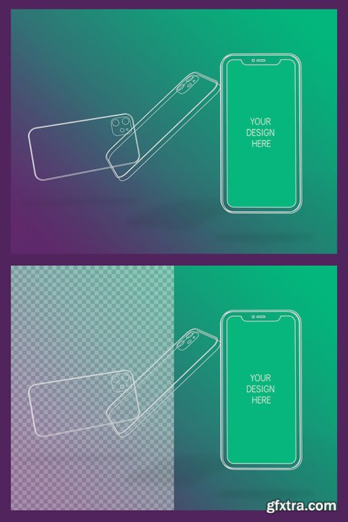 Wireframe Smartphone Screen Mockup with Transparent Background 337086701