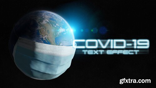 Covid-19 text effect with isolated planet earth covered by a surgical mask Premium Psd