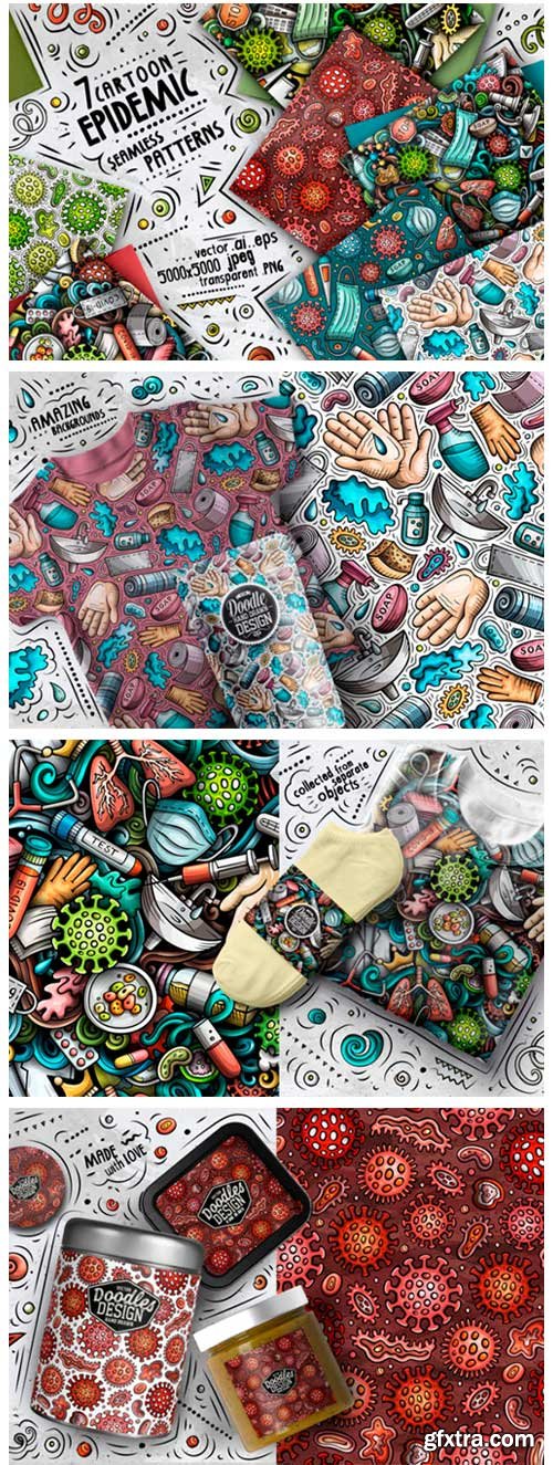 7 Epidemic Cartoon Seamless Patterns 3856376