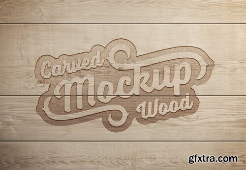 Engraved wood text effect mockup Premium Psd