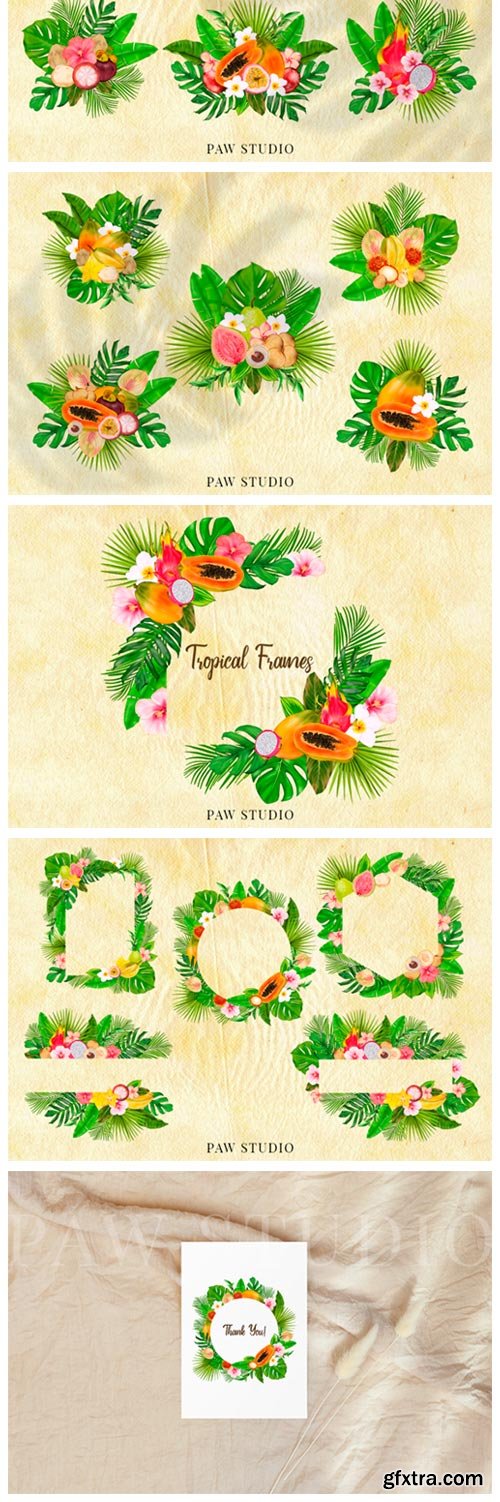 Tropical Graphic Fruits, Flowers, Leaves 3863622