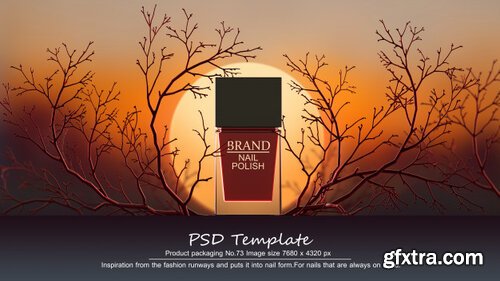 Red nail polish product on red trees background 3d render Premium Psd