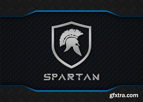 Spartan metal logo mockup on blue metallic background Premium Psd