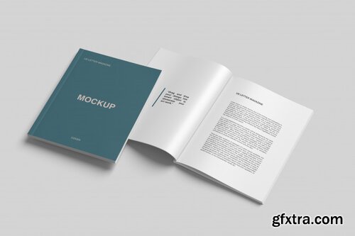 Us letter sizes magazine and cover mockup high angle view Premium Psd