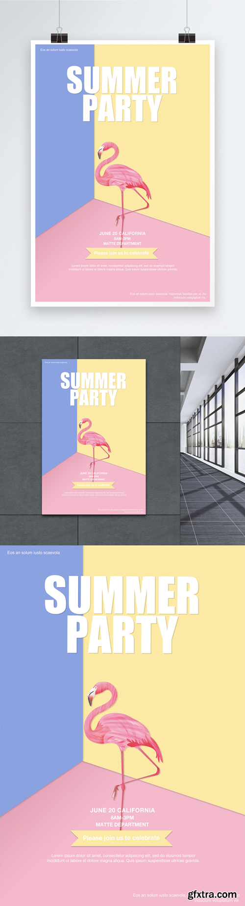 simple summer party poster with flamingo